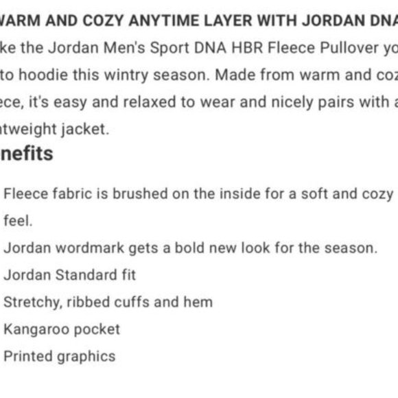 Nike Air Jordan Sport DNA HBR Men's Fleece Pullover Hoodie DC9639 010 Sizes XL - Picture 6 of 6